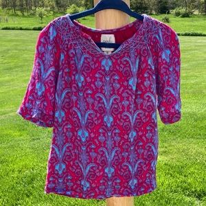 peek (little peanut): m(6-12m) patterned dress in a deep pink w/lt blue & purple